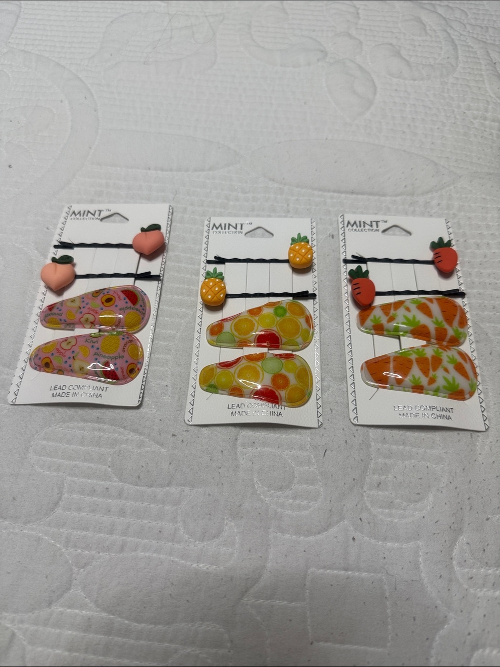 Mint Kids Fruit Hair Clip Trio - Pink, Yellow, Orange